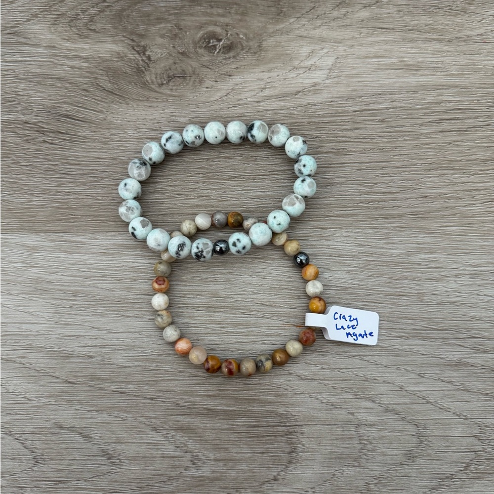 Natural Stone Beaded Bracelet Set Stretch Stackable Boho Neutral